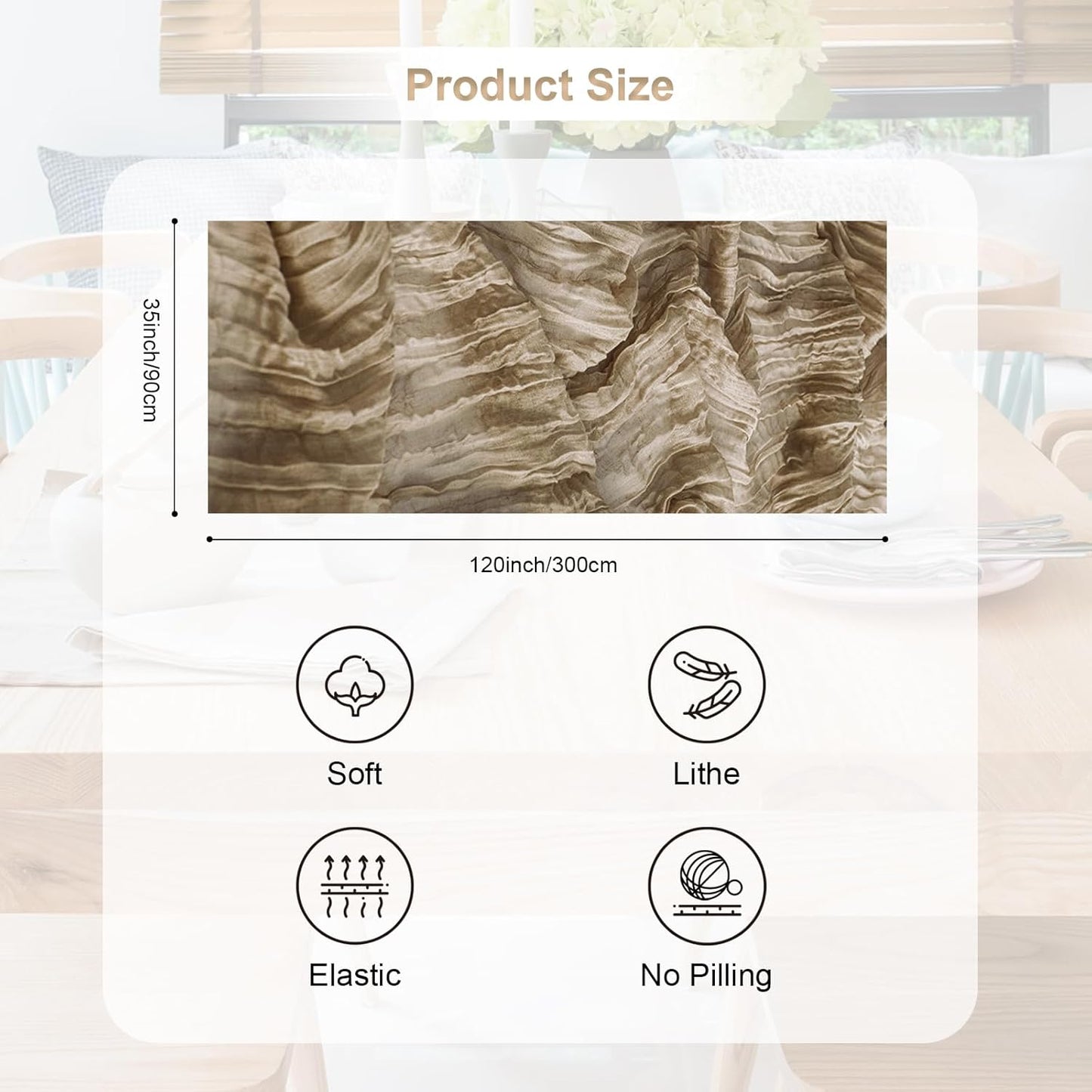 6 Pack Khaki Cheesecloth Table Runner 35x120 Inch 10Ft Rustic Gauze Cheese Cloth Table Runner Sheer Cheesecloth Table Runners for Wedding Party Bridal Shower Decoration