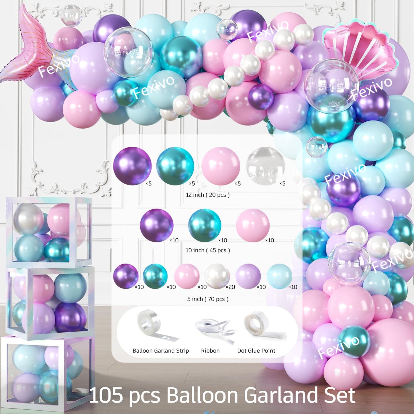 Fexivo Mermaid Birthday Decorations, All-in-One Set for 25 Guests
