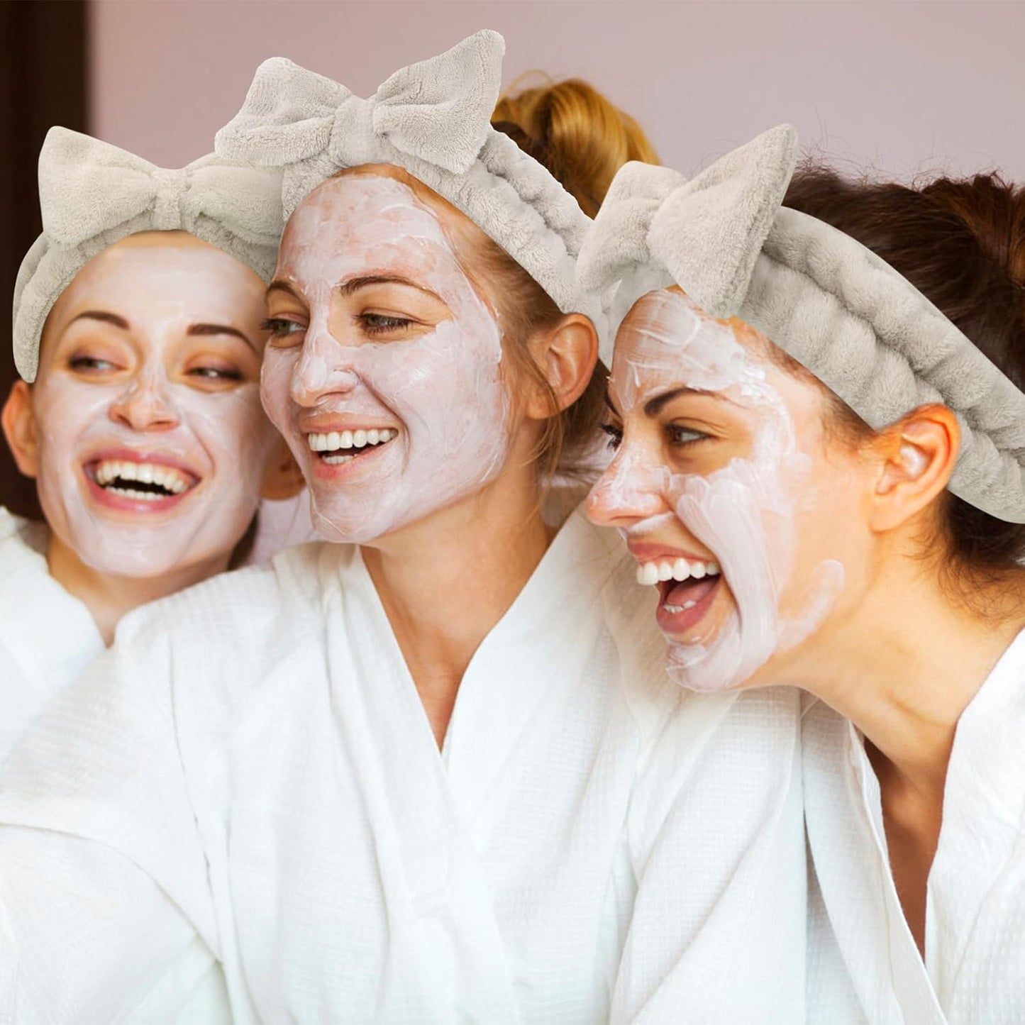 Semato Bachelorette Party Favor Set - Bride and Bridesmaid Spa Headbands, Skincare Head Bands for Women, Cute Bow Party Supplies (Light Coffee)