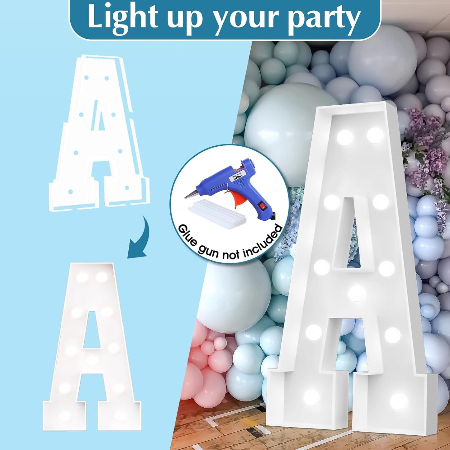 Ledido 4FT Marquee Light Up Letters, Cool White Light Up Letters Large Marquee Letter for Party Decorations, Mosaic Letter H for Balloons, Wedding Birthday Graduation Decor