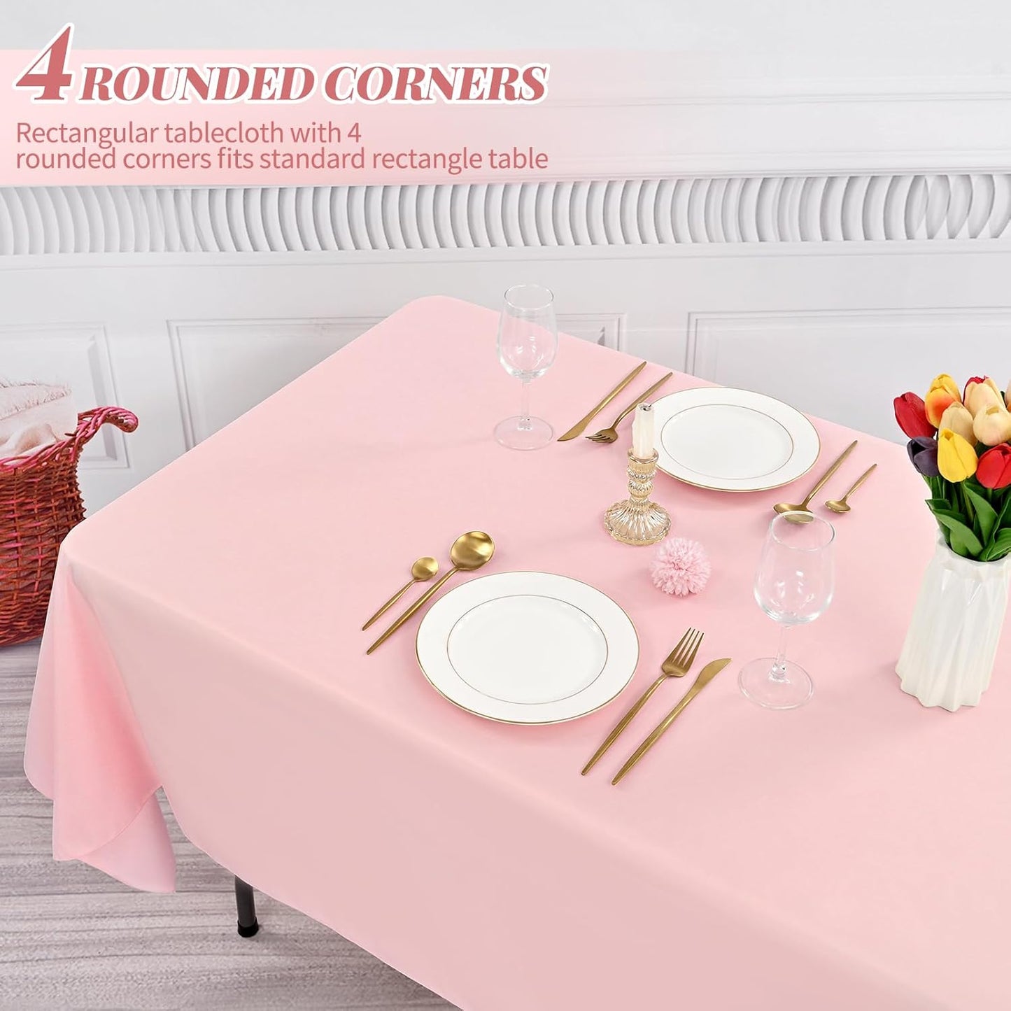 12 Pack Polyester Tablecloth 60 x 126 Inch Pink Tablecloth for 8 Ft Rectangle Tables,Stain and Wrinkle Resistant Washable Fabric Table Covers Polyester Table Clothes for Wedding Parties Banque