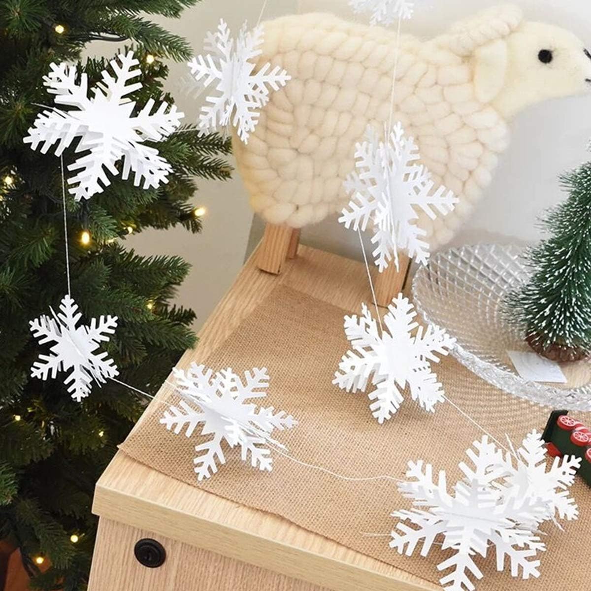 OuMuaMua Winter Christmas Hanging Snowflake Ornaments, 12PCS Snowflakes Garland & 12PCS 3D Glittery
