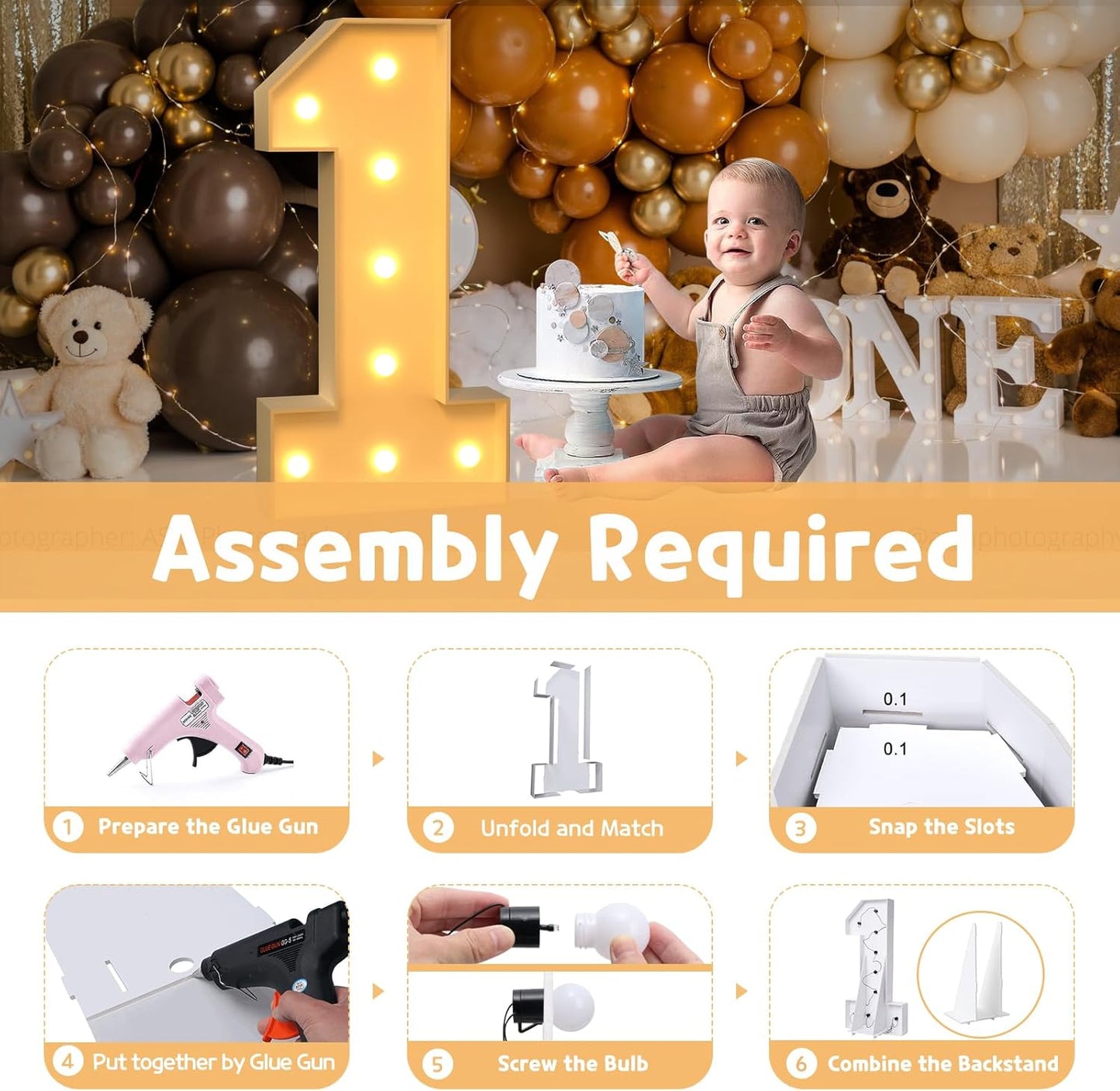 imprsv 3FT Marquee Numbers, Light Up Numbers for 1st 21st Birthday Decorations Anniversary Party Decor, Number 1 Light Up Number, Pre-Cut Foam Board Kit