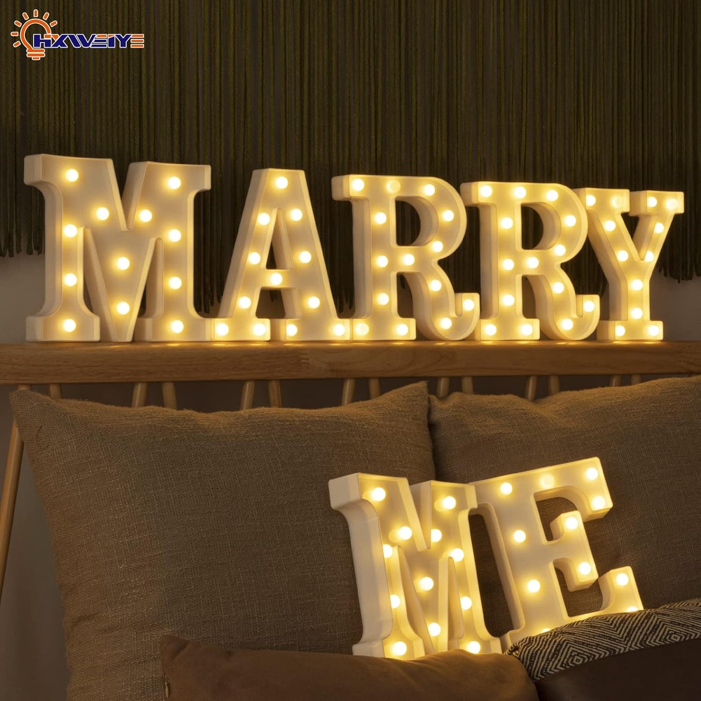 LED Marquee Letters Lights Sign-M, HXWEIYE Led Letters Lights 26 Alphabet, Light Up Number 0-9 Letters Sign for Party Home Birthday Anniversary Battery Powered Lighted Letters(Warm White)