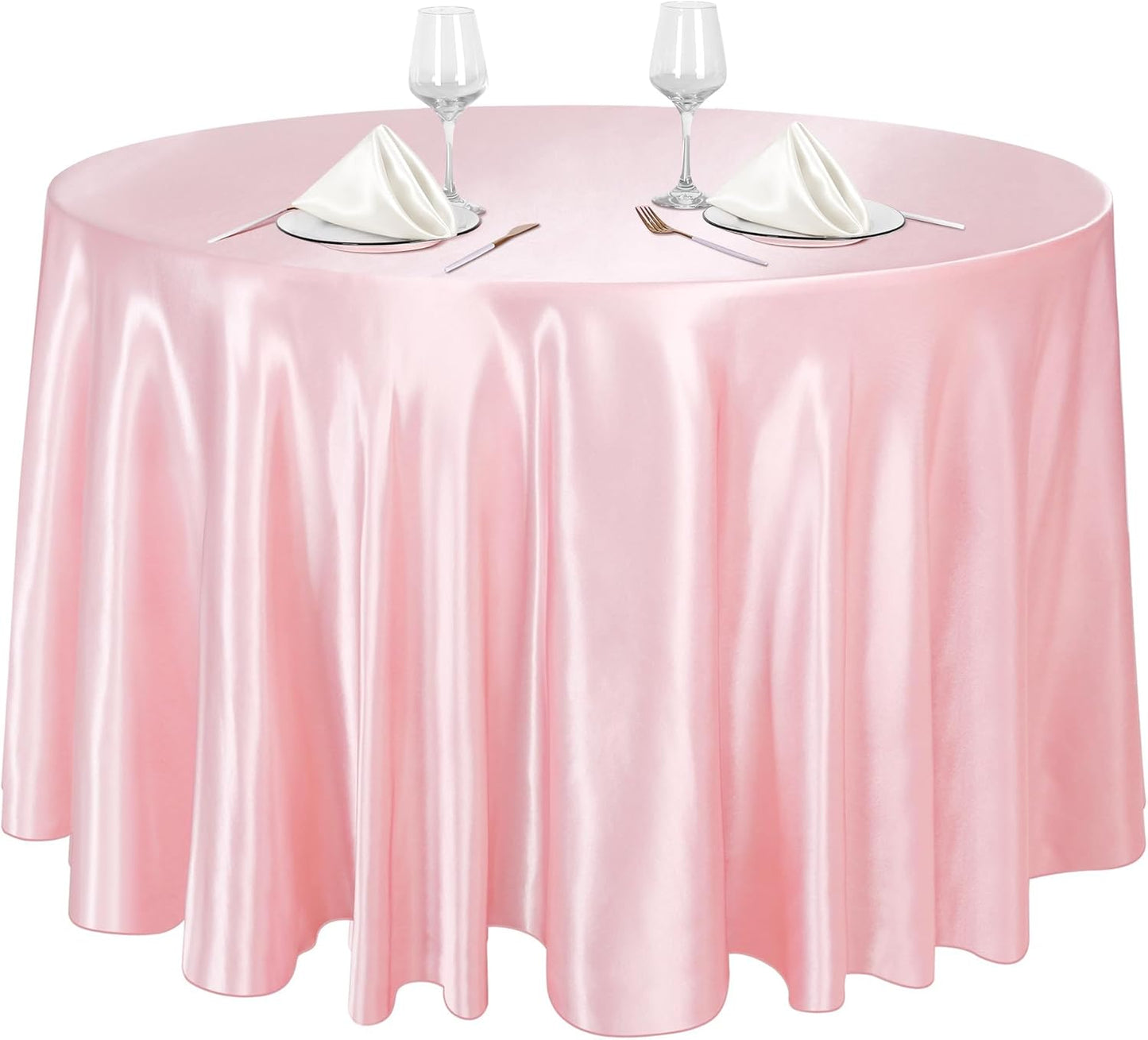 Ruisita 120 Inches Round Satin Tablecloths Light Pink Overlay Round Satin Table Cover Bright Silk Tablecloth Smooth Fabric Tablecloth for Wedding Banquet Table Decoration