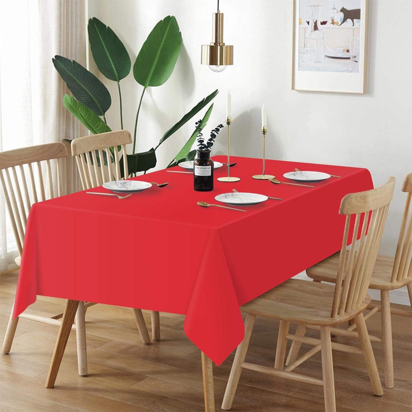 QIKSION Red Plastic Table Cloth Disposable 2 Pack, 54 x 108 Inch Tablecloths for Valentines