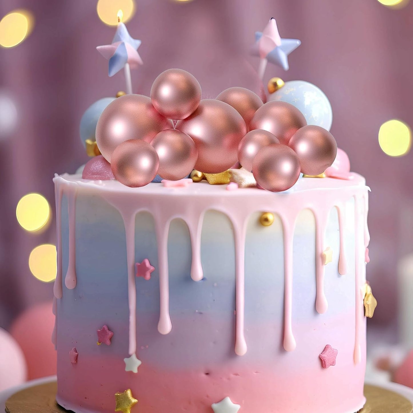 ASTARON 20 Pcs Ball Cake Topper Decorations Mini Balloons Cake Topper Sticks Rose Gold Balls Cake Picks Cake Topper Balls Cake Decorations for Wedding Birthday Cake Decorations