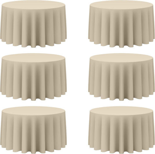 BRILLMAX 6 Pack Beige Round Tablecloths 120 Inch - Circle Bulk Linen Polyester Fabric Washable Table Cloth Cover for Wedding Reception Banquet Birthday Party Buffet Restaurant