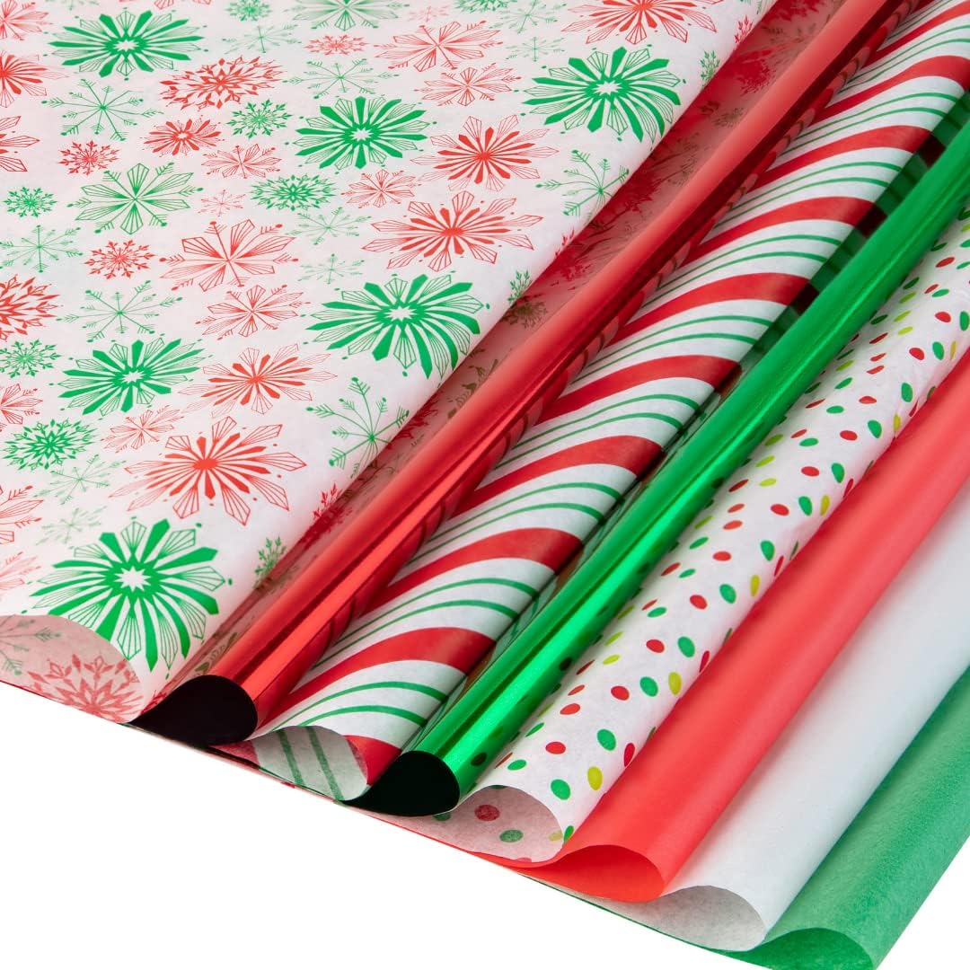 Christmas Tissue Paper for Gift Bags- 200 Sheets of Tissue Paper for Christmas Gift Wrap (20" x 20")- Assorted Festive Designs