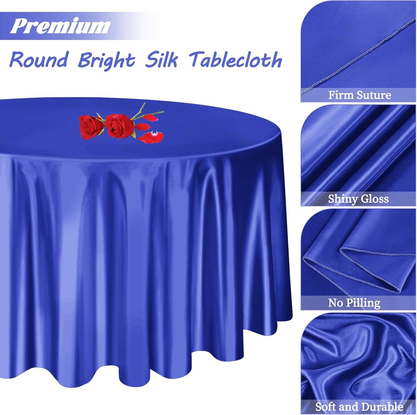 fani 6 Pack 120 Inch Royal Blue Satin Tablecloth - Silky Round Tablecloth Overlay Smooth Fabric Table Cover, Bright Table Decoration for Wedding Party Banquet Events Restaurant Kitchen Dining