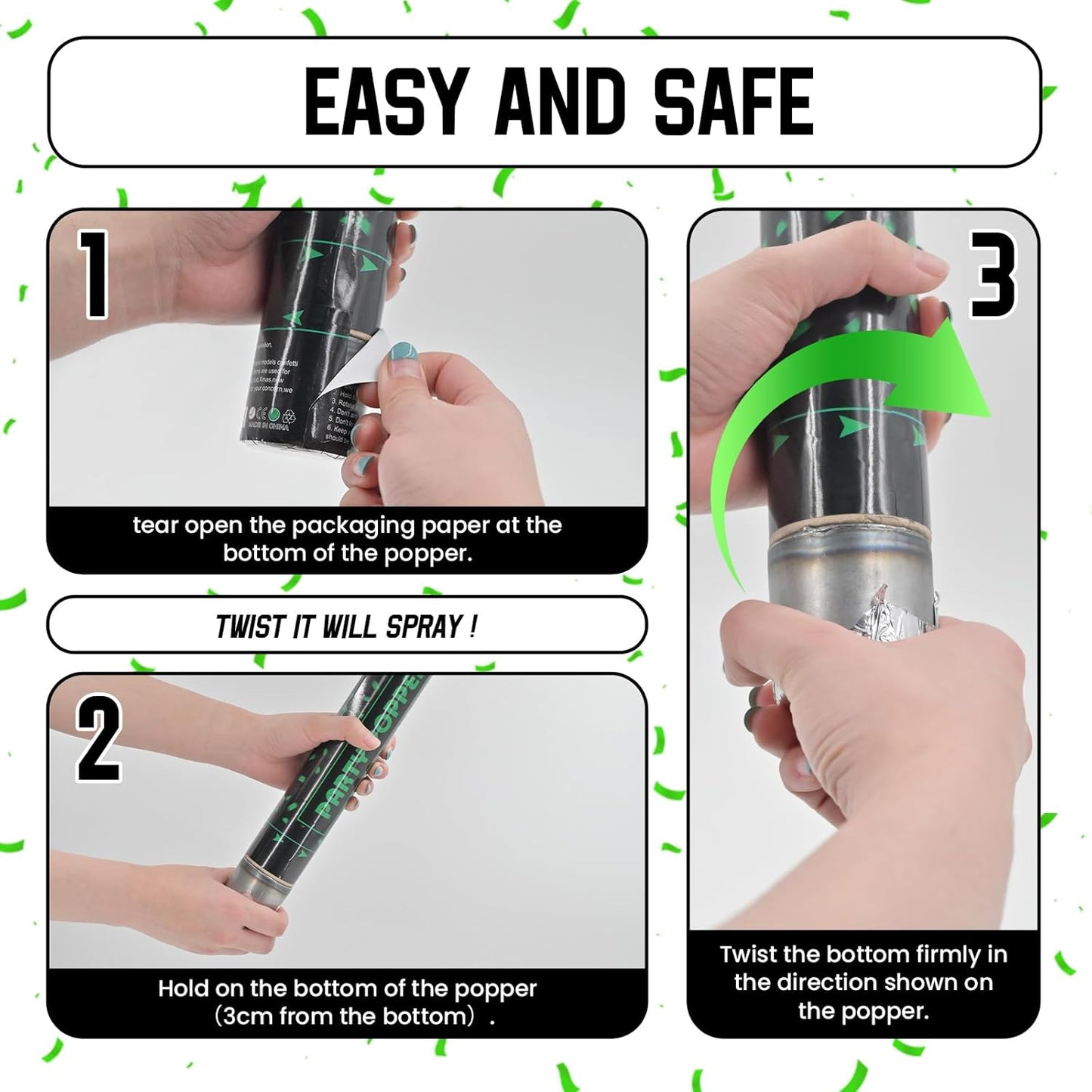 Party Poppers Confetti Cannon 12 Pack Green Poppers 12 Inch Party Shooters Mylar Confetti Green Foil Confetti Cannons Bulk for Wedding Birthday Graduation Baby Shower Christmas New Year