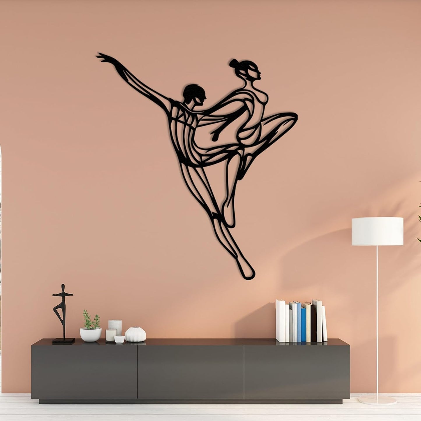 Wita Home Dancing Couple Metal Wall Art, Modern Minimalist Line Art Sculpture, Over the Bed Home Décor, Elegant Ballet-Inspired Design, Metal Wall Sculpture for Living Room, Bedroom (18x15 inches)