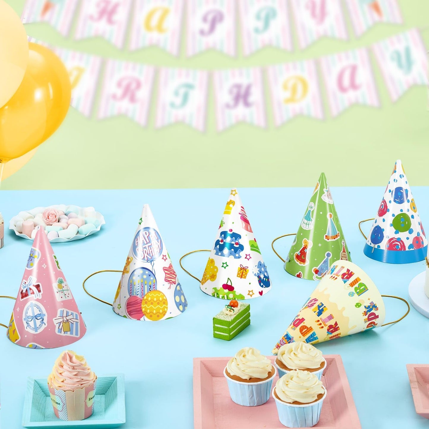 WERNNSAI 12 PCS Birthday Party Hats Colorful Party Headwear for Kids Adults
