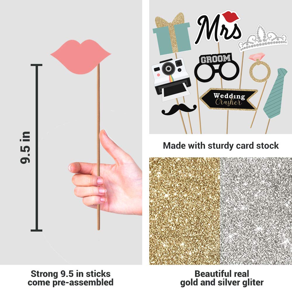 Fully Assembled Wedding Photo Booth Props - Set of 40 - Pink & Teal