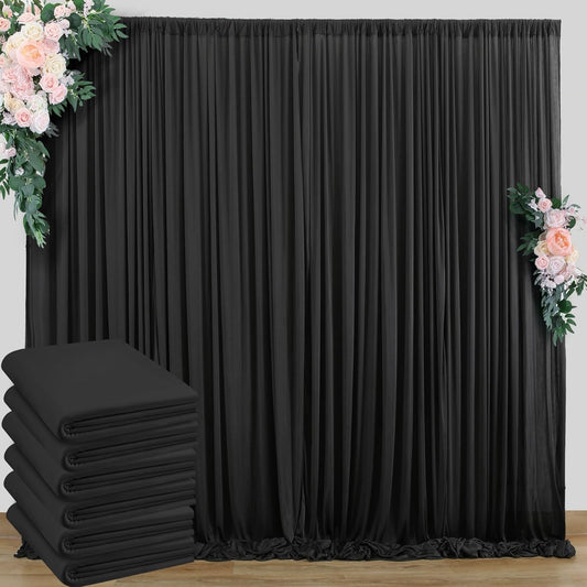 30 ft x 10 ft Wrinkle Free Black Backdrop Curtain for Parties, 6 Panels 10ft Polyester Black Photo Backdrop Drapes for Graduation Birthday Wedding Party Stage Curtains, Thick Bulk Background Curtains