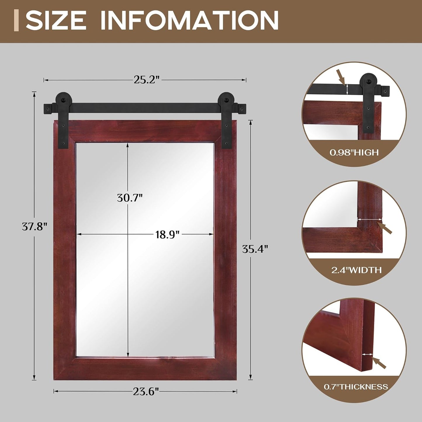 COGOOD Farmhouse Barn Door Mirror - 25 x 38 Rustic Bathroom Mirror for Living Room, Entryway, Vanity Wall Decor (Espresso)