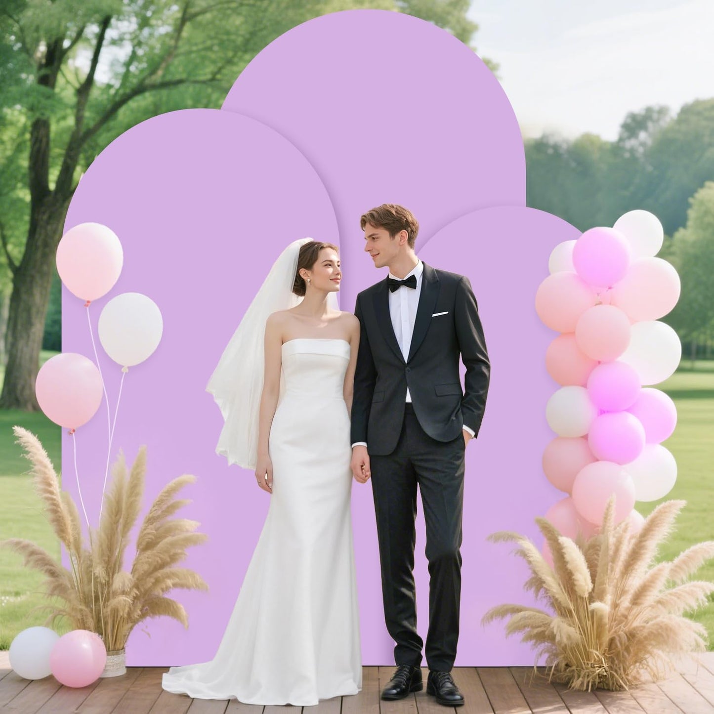 FUHSY Set of 3 Metal Backdrop Stand with Wedding Arch Cover 7.2FT, 6.6FT, 6FT Spandex Lavender Arch Backdrop Stand Cover Balloon Arch Frame Stand Backdrop for Birthday Party Bridal Baby Shower Decor
