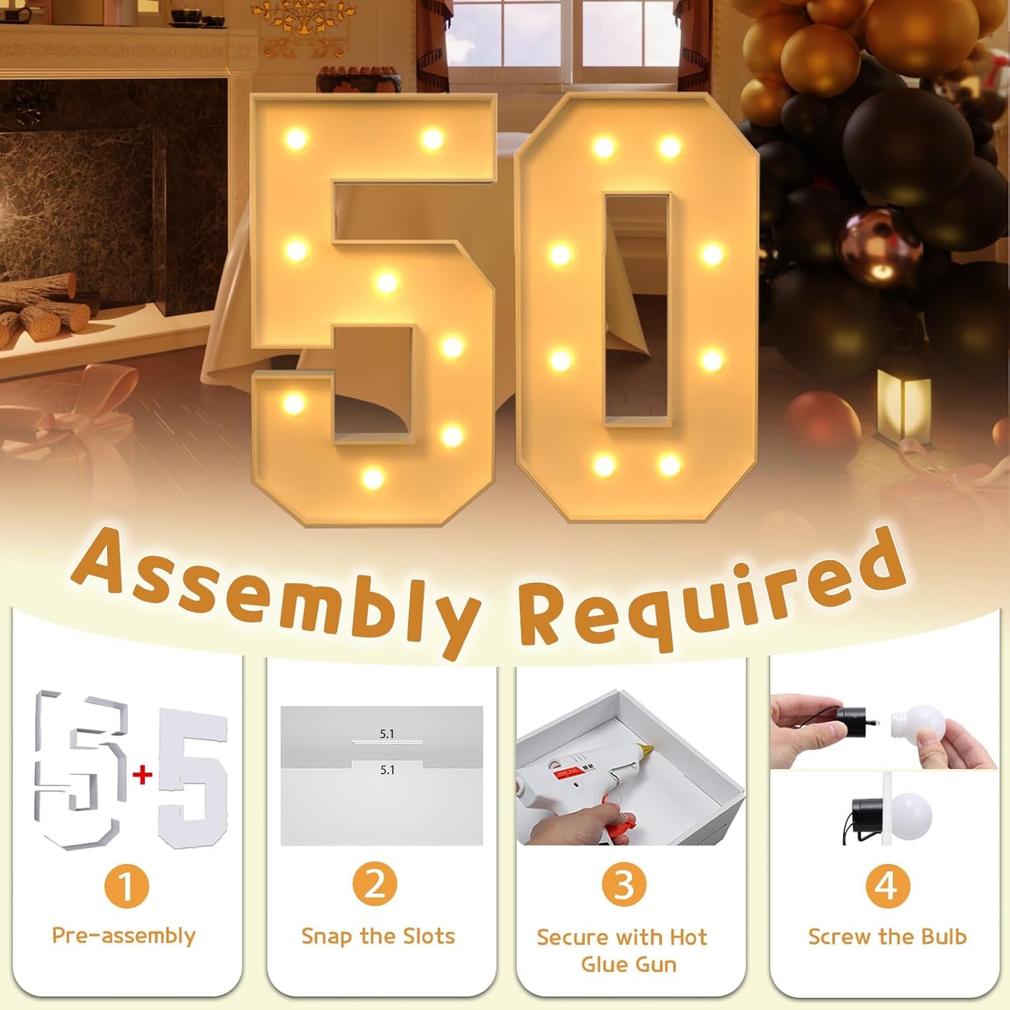 imprsv 3FT Block Marquee Numbers, Marquee Light Up Numbers 50th Birthday Decorations for Women, 50th Birthday Women Foam Board Anniversary Party Decorations Arch Kit (DIY)