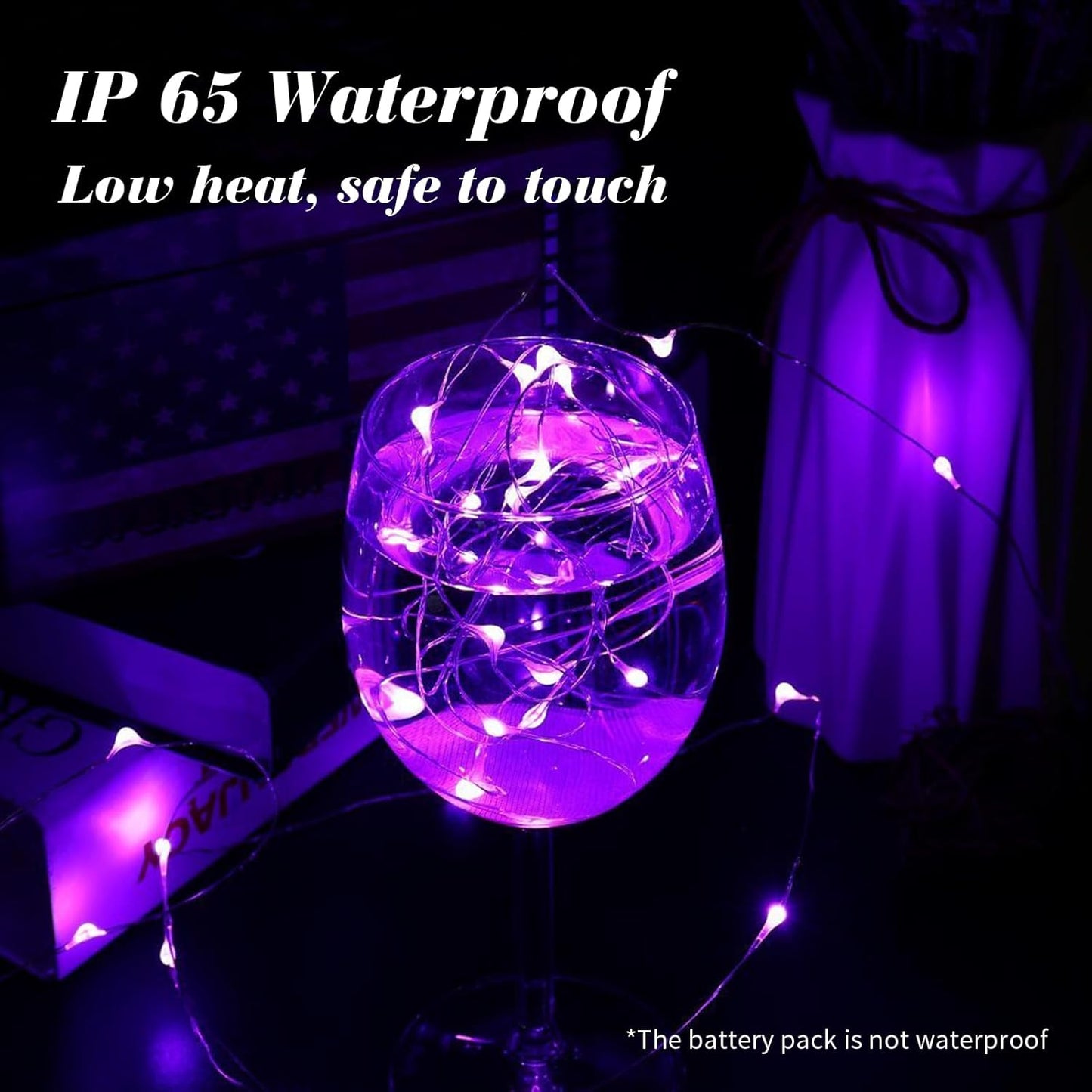 ZGWJ 24 Pack Fairy Lights Battery Operated, 7ft 20 Mini LED Fairy String Lights Silver Wire 3 Modes for DIY, Parties, Wedding, Bedroom, Halloween Christmas Decoration Purple