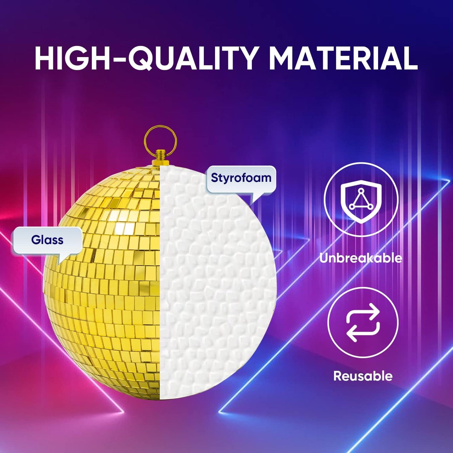 Mirror Disco Ball Decor with Hanging Ring: 8 Inch Large Gold Disco Ball Ornaments - Hanging Party Disco Balls for Party Decorations, 70s Theme Party, DJ, Wedding, Birthday, Christmas