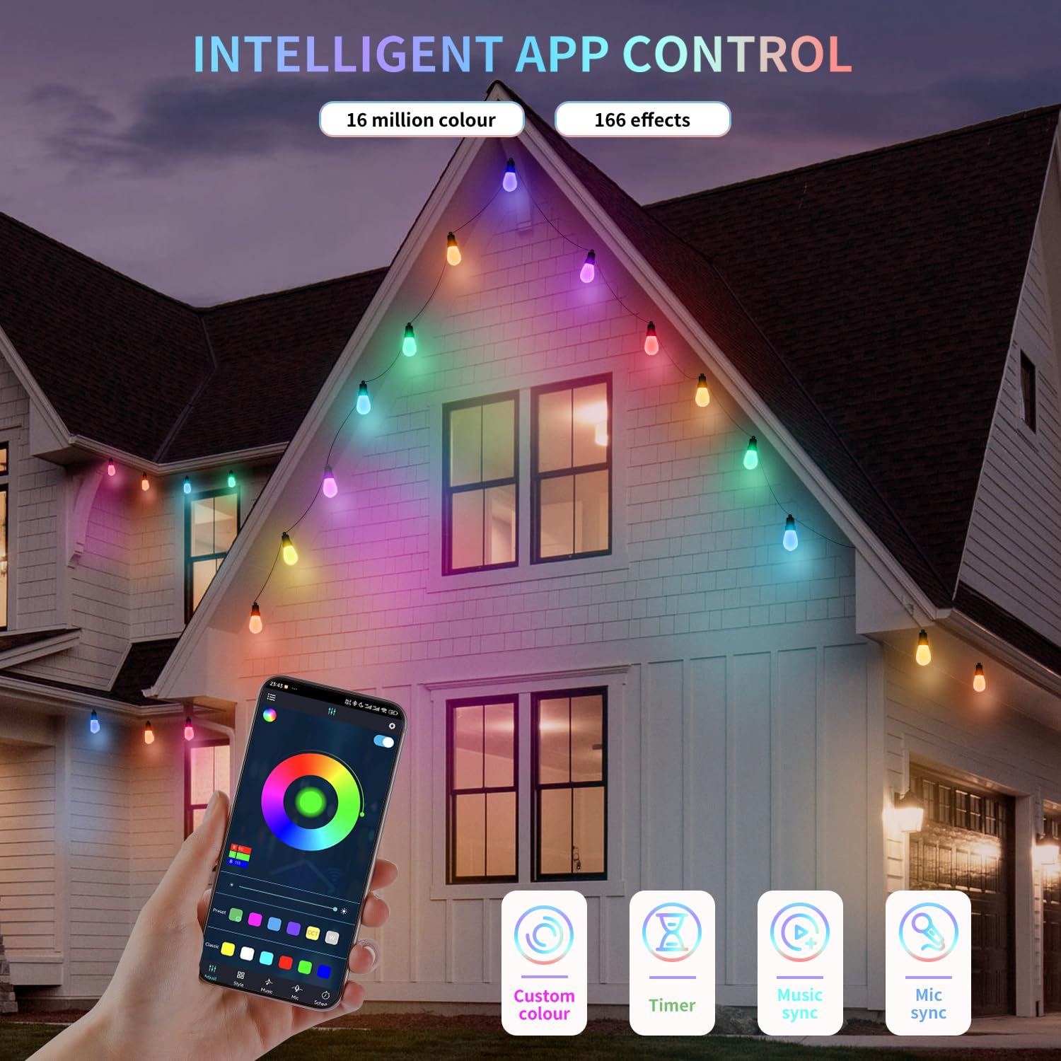 CAWWS Outdoor String Lights 50FT, Color Changing Patio Lights, Waterproof