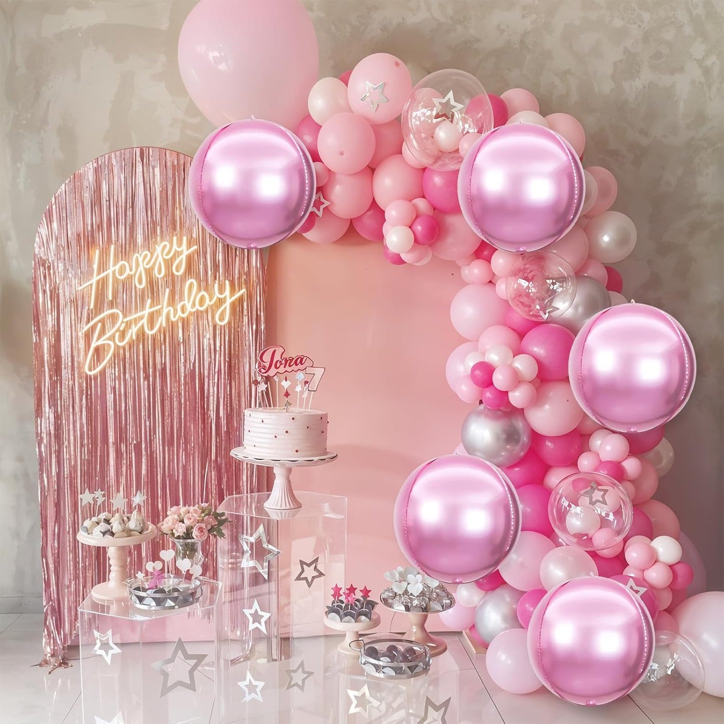 6Pcs Pink Round Foil Balloons,Giant 4D Round Ball Balloons,22 Inch Metallic Pink Balloon for Birthday Wedding Graduation Prom Party Decorations