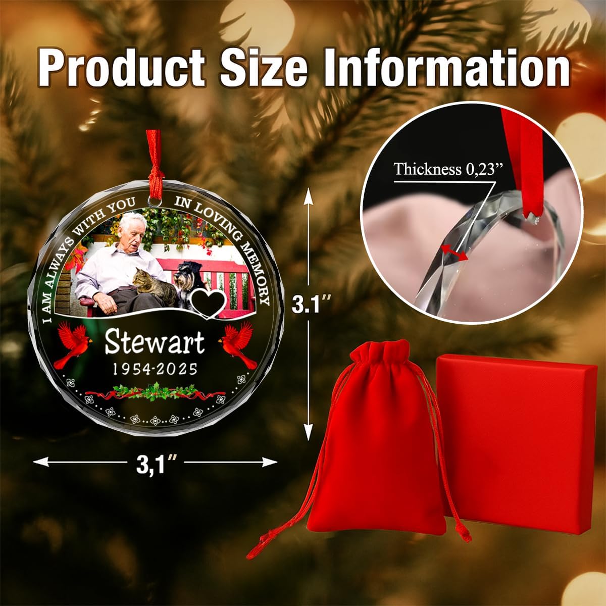 Personalized Memorial Glass Ornament 2025 – I Am Always with You Ornament, Custom Photo Memorial Christmas Ornament, Christmas|Birthday|Anniversary Keepsake for Loss of Loved One (M3)