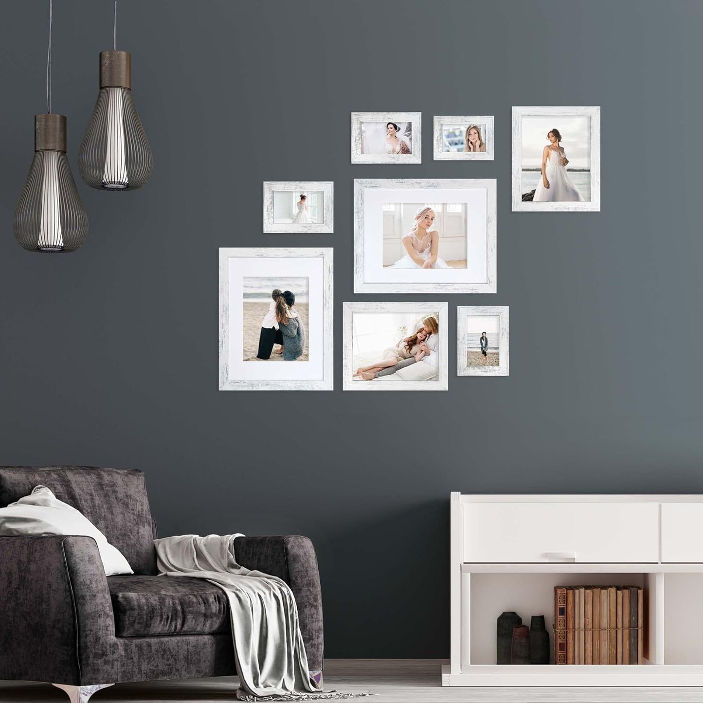 4x6 Picture Frame Set of 4, High Definition Glass Distressed White Frame, 4 x 6 Wood Photo Frames for Tabletop Display and Wall Mounting