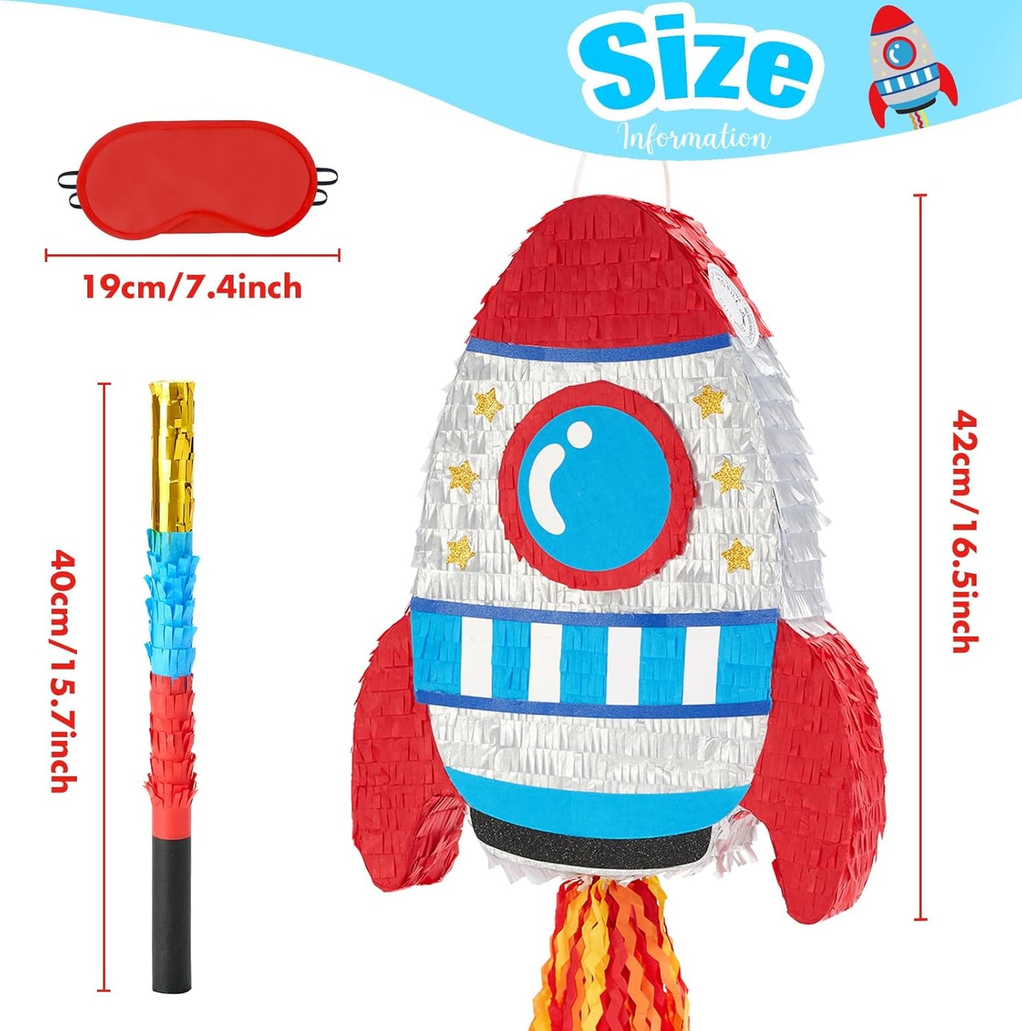 WERNNSAI Rocket Piñata - Rocket Ship Pinata Bundle with Blindfold and Bat Space Birthday Party Decoration for Boys Kids Family Games Piñata Space Ship Theme Party Supplies