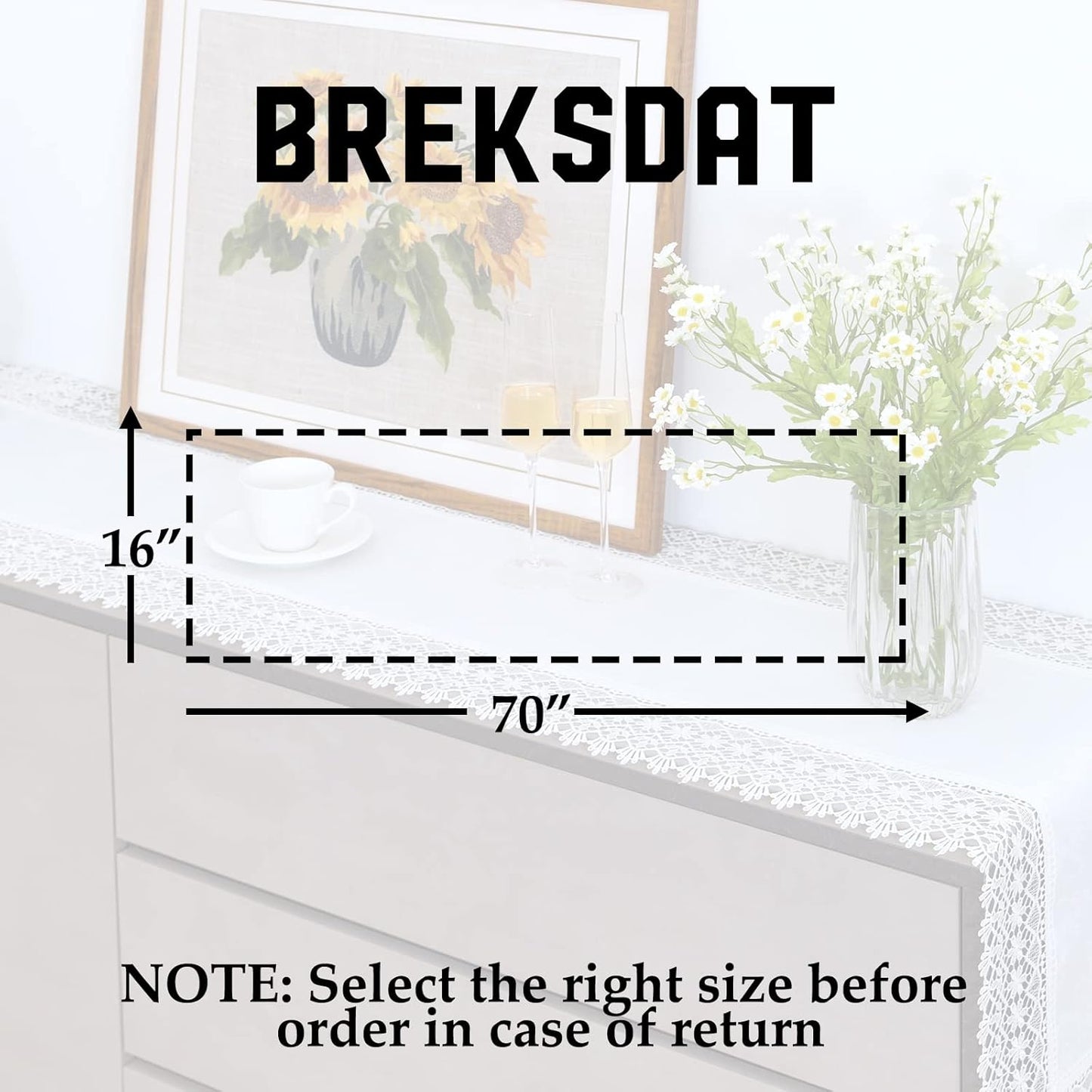 White lace Premium Rectangle Farmhouse Table Runner Waterproof OilProof SpillProof AntiShrink Soft Wrinkle Resistant Decorative Fabric Table Cover Kitchen Dinning Party Wedding Banquet