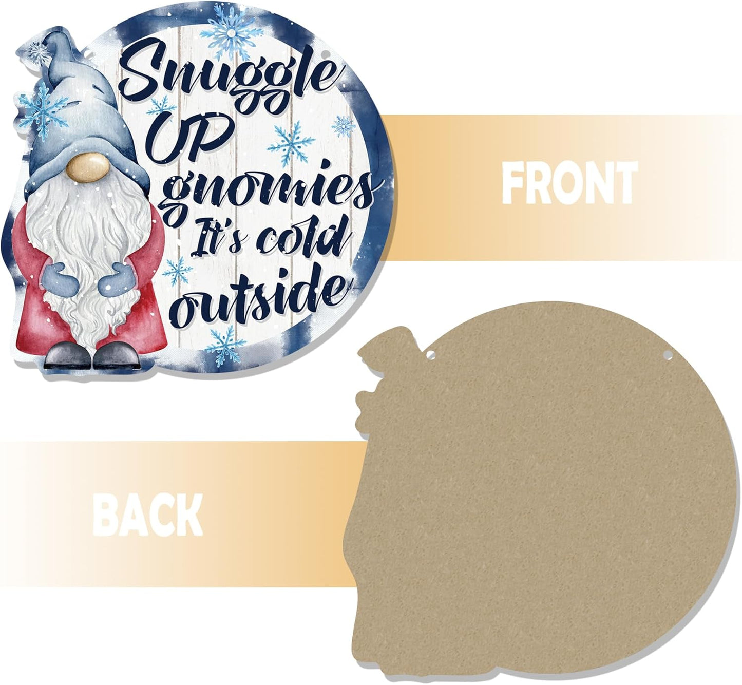 CGBHW Winter Snowflake Snowman Gnome Wooden Sign, Winter Wreath Christmas Holiday Vavy Blue Decoration Hanging Sign Wall Decor, Snuggle up Gnomies It’s Cold Outside Home Door Decor 12 x 12 Inch