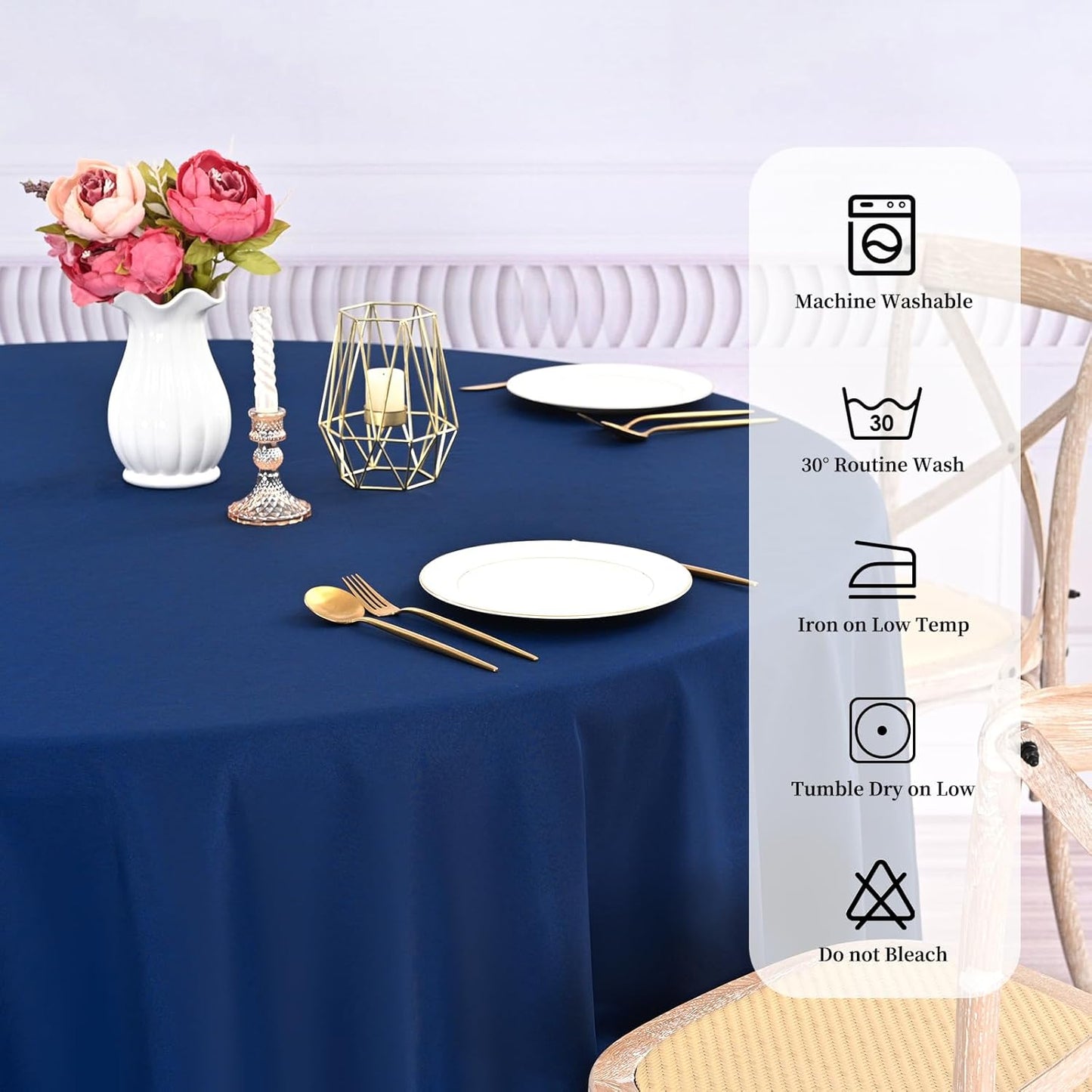 6 Pack Round Tablecloths - 90 Inch, Navy Blue Polyester Table Cover, Stain and Wrinkle Resistant Washable Fabric, Wedding Banquet Parties