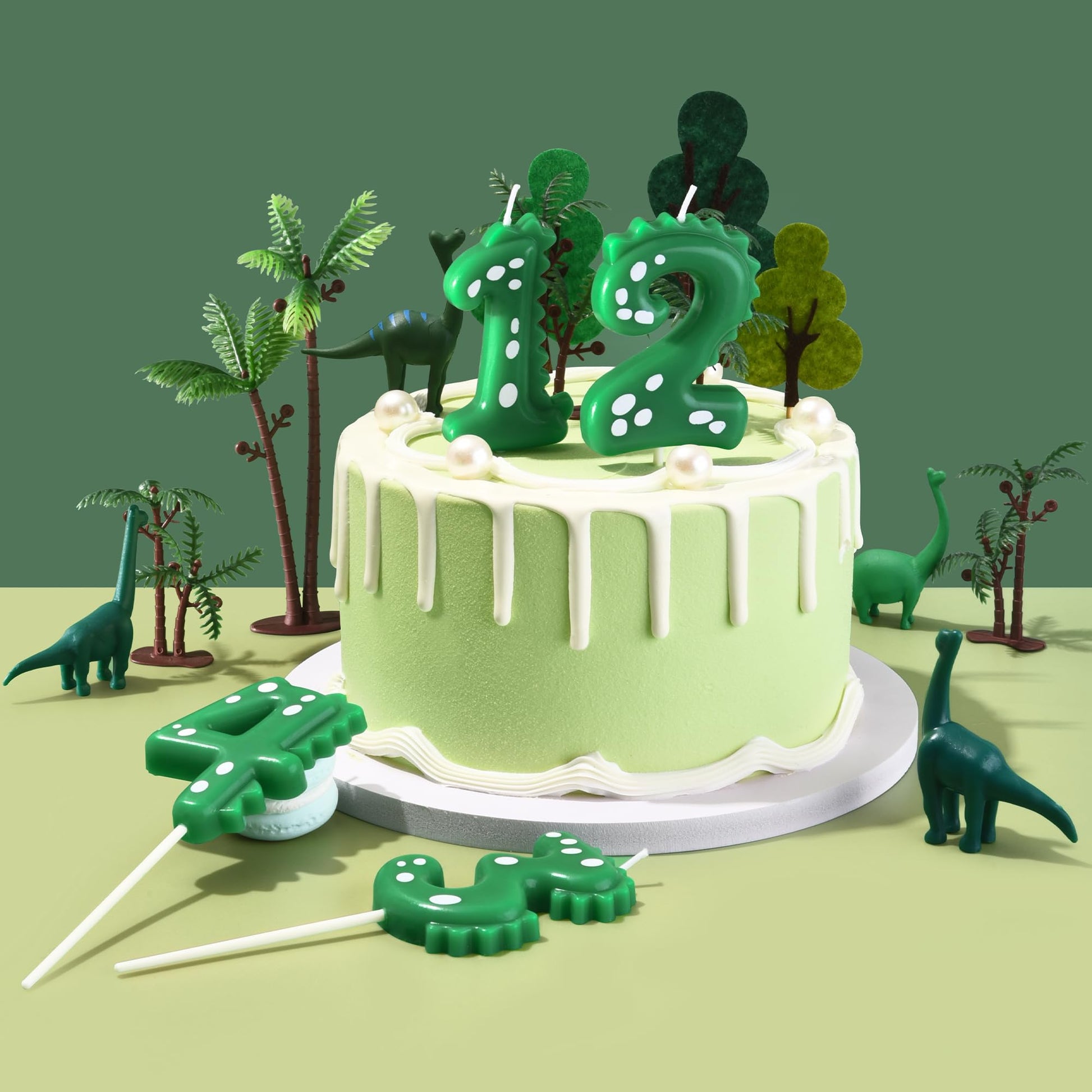 PHD CAKE 2.76 Inch Green Dinosaur 3 Number Birthday Candles, Dinosaur Number Candles, Cake Number