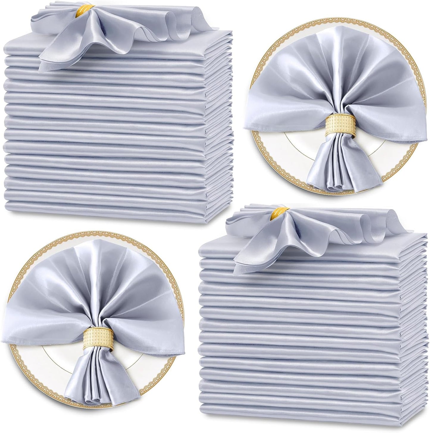 Horbaunal 30 Pack Silver Satin Napkins 17 x 17 Inch, Square Soft Table Dinner Napkins, Silky Cloth Napkins Table Decoration for Weddings Banquets Parties