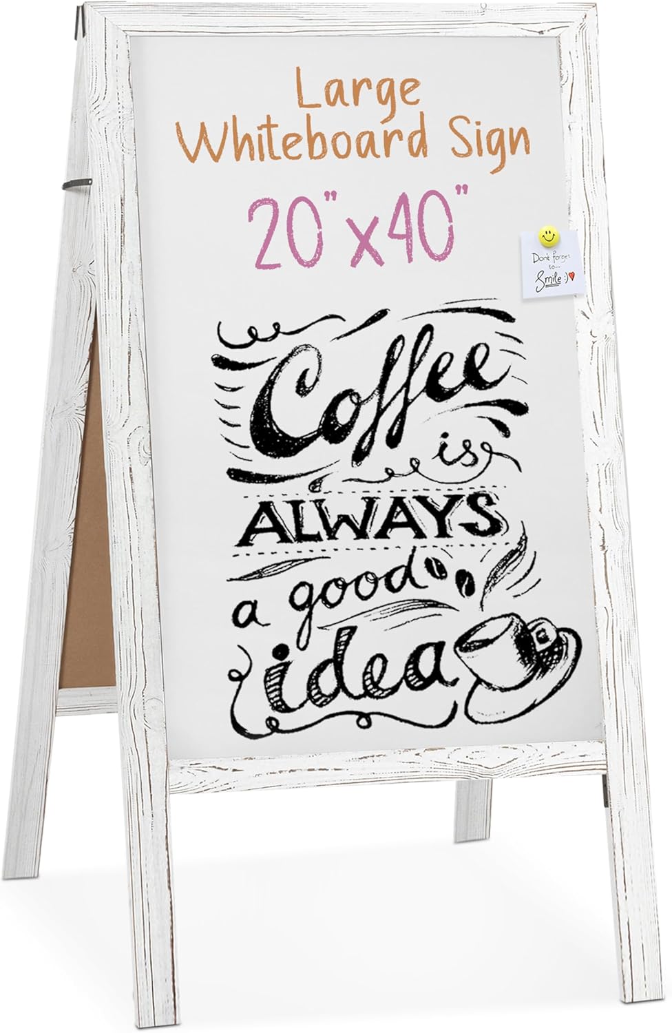 Ilyapa Wooden A Frame Whiteboard Sign - Magnetic Dry Erase Sidewalk Menu Board - Sturdy Freestanding Sandwich Board Signs Outdoor Menu Display for Restaurant, Business, Trade Show - 40 x 20 Inch