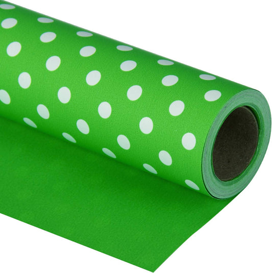 WRAPAHOLIC Reversible Wrapping Paper - Mini Roll - 17 Inch X 33 Feet - Green and Polka Dot Design for Birthday, Holiday, Wedding, Baby Shower