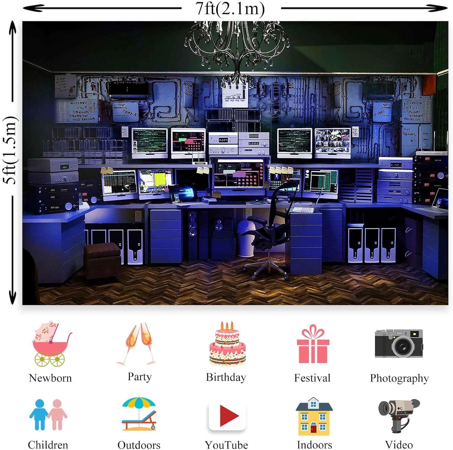 Custom Backdrop with Size Retro Computer Office Backdrop Blue Hacker Room Background for Photography Party Room Decor Photo Booth Props Supplies YUNBDZ008