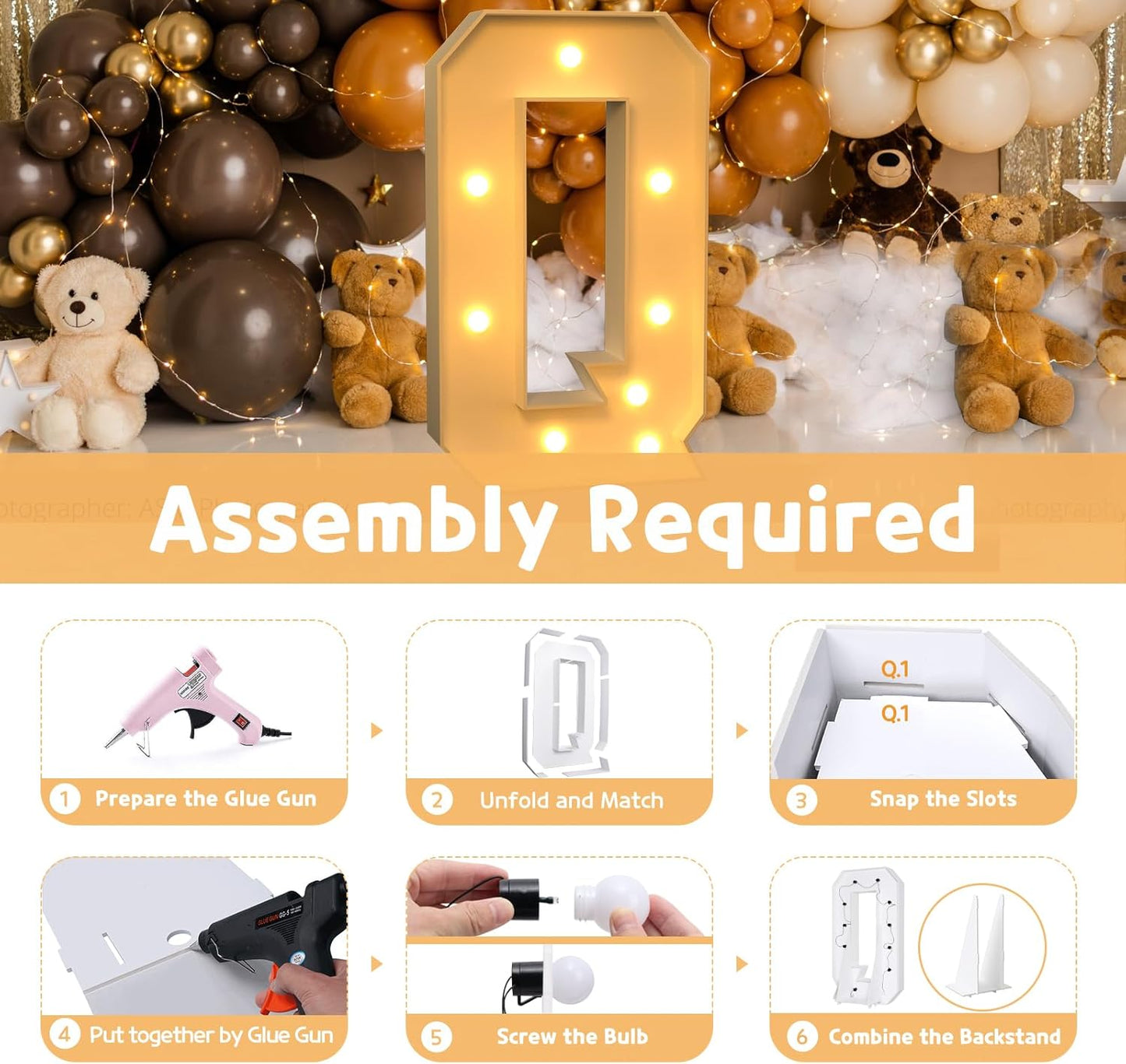 imprsv Marquee Light Up Letters, 3FT Marquee Letters for Birthday Baby Shower Wedding Decorations Light Up Letters for Engagement Party Decor, Large Marquee Letters for Party Decorations, Letter Q