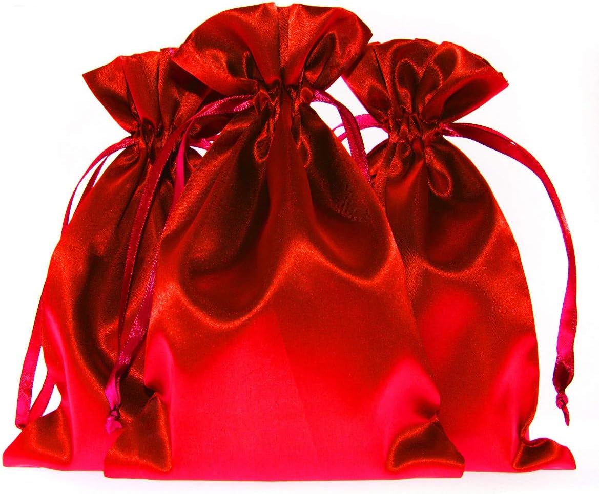 Red Satin Gift Bags - Jewelry, Wedding Favor, Baby Shower & Bags - 50 Pack (5" x 8")
