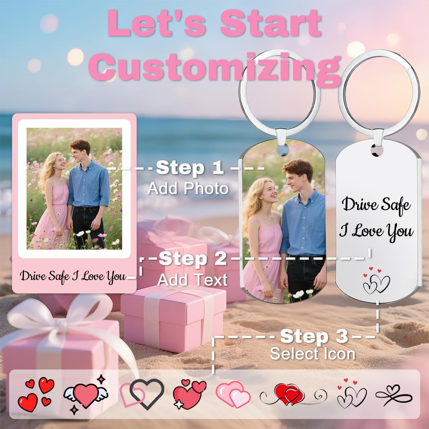 Custom Keychain with Picture, Personalized Double-sided Keychains Gifts for Boyfriend, Family, Lover