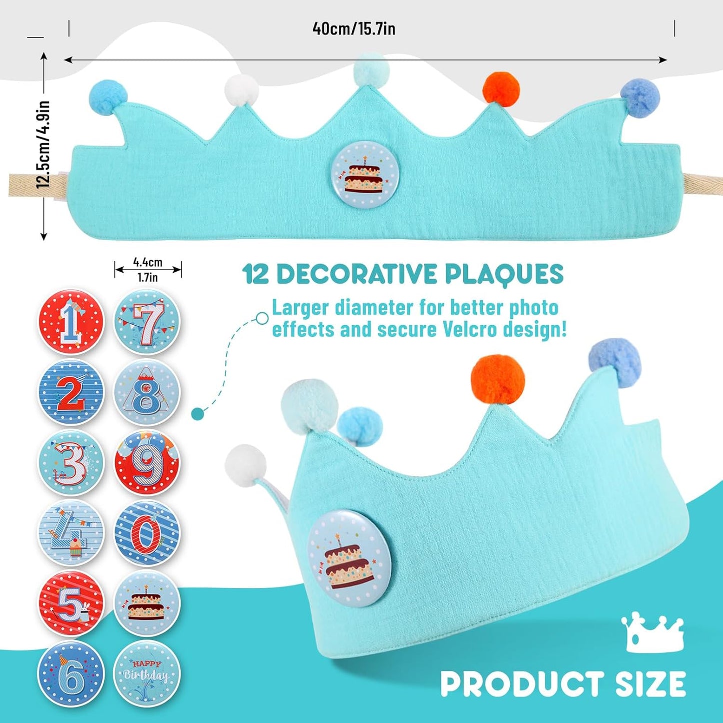 Reusable Birthday Crown with Numbers,Kids Birthday Hat Fabric Crown Pertain Kids Boy Toddler Girl Baby Bday Hats