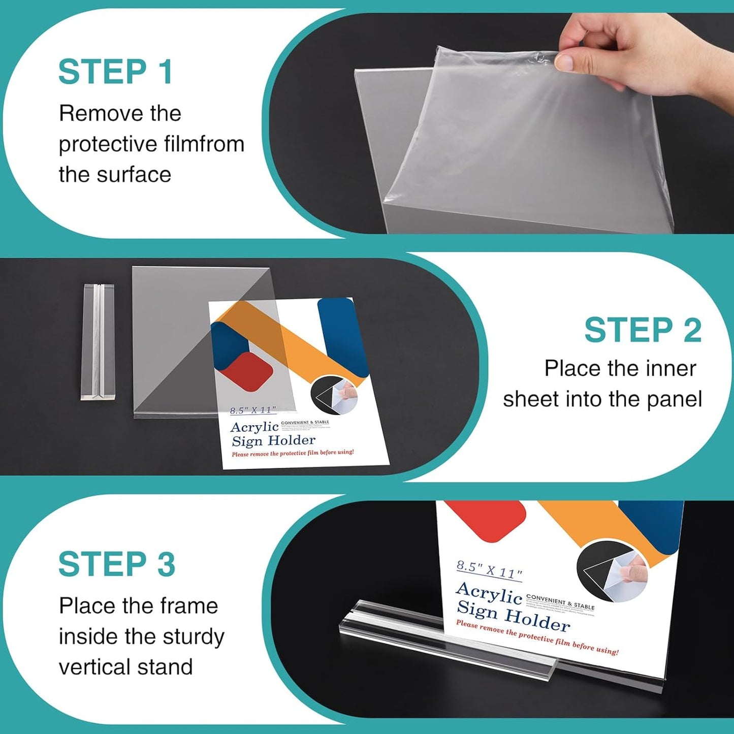 Relx 18 Pack Acrylic Sign Holder 8.5 x 11, Vertical T Shape Plastic Sign Holder with Base, Double-Sided Clear Tabletop Plexiglass Flyer Stands for Restaurant Office Store Home Picture Frame Display