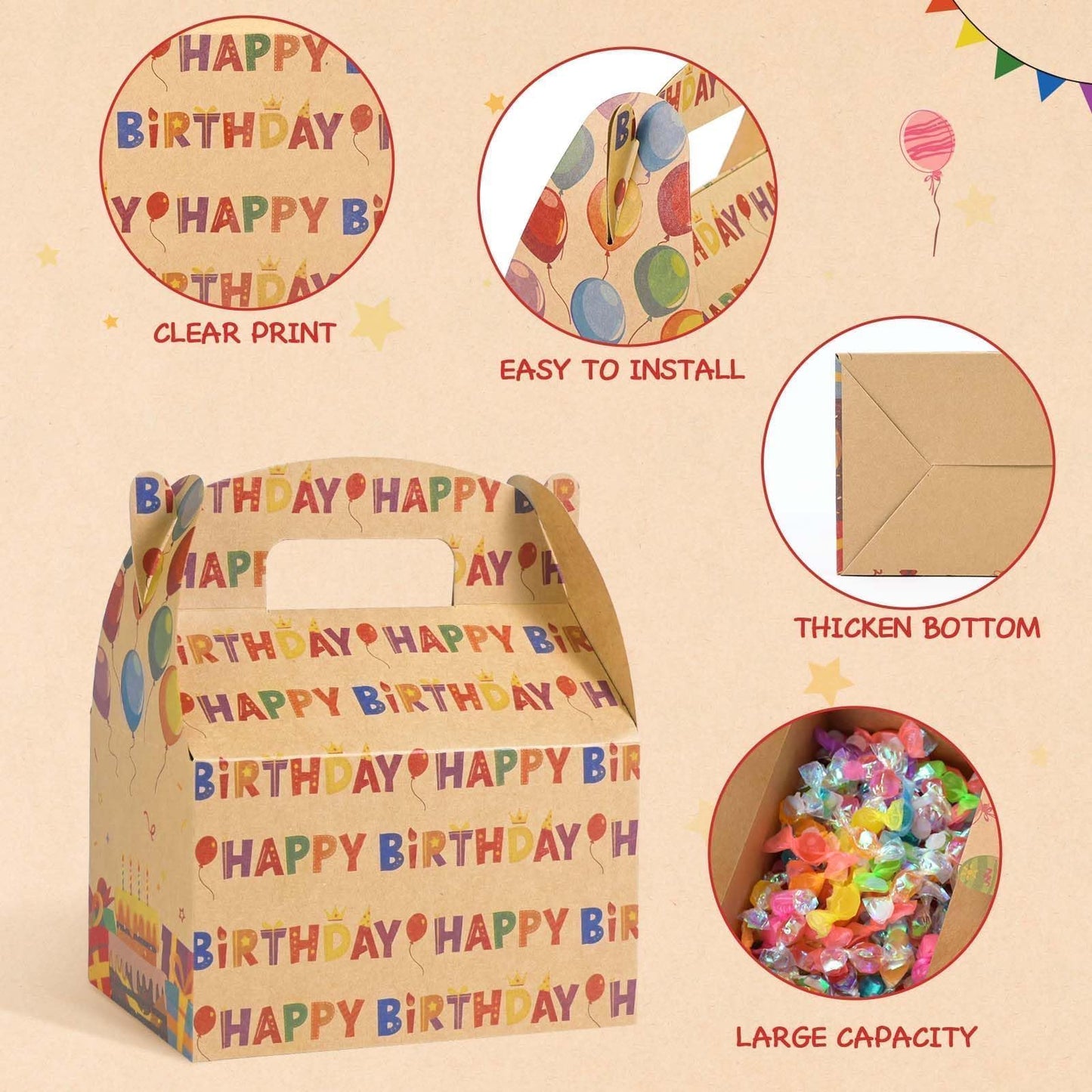 WERNNSAI 12 Pcs Birthday Party Treat Boxes Kraft Gift Box for Birthday