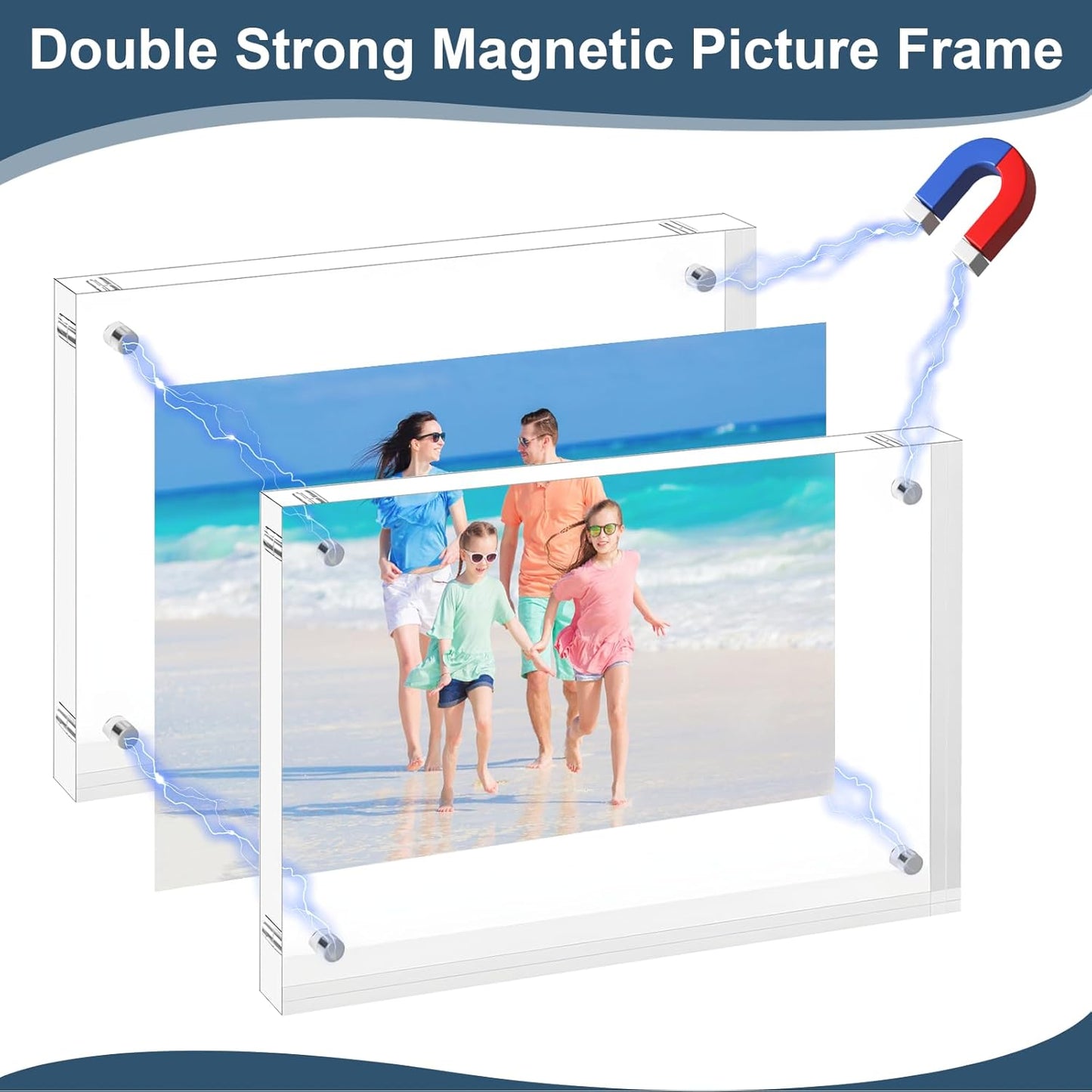 5x7 Acrylic Picture Frames 5 Pack, 10+10MM Premium Acrylic Photo Frame Magnetic Picture Frames Clear Double Holder-Sided, Free Standing Desktop Display, Best Gift for Family, Baby, Friend