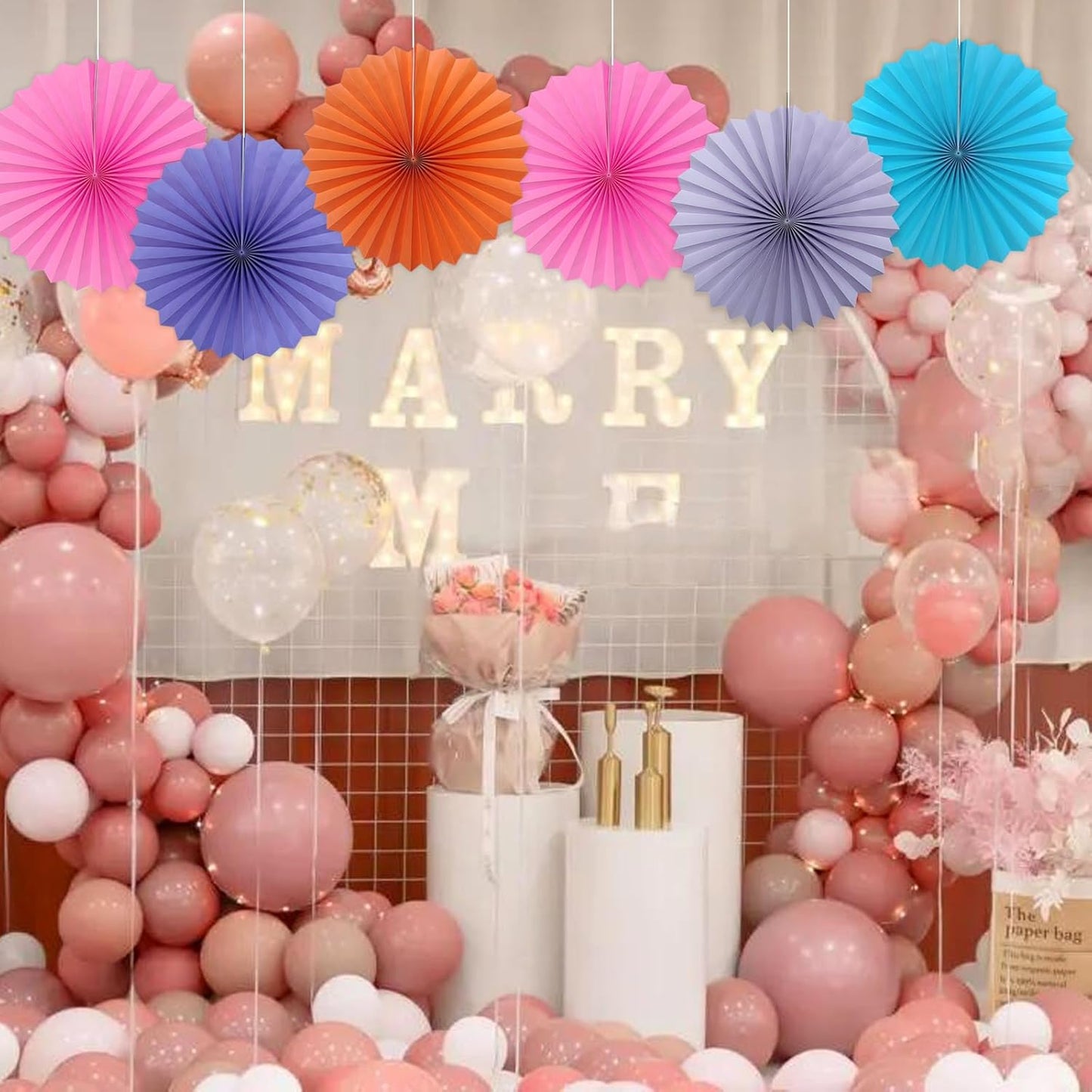 Red Hanging Paper Fans,Red Accessories Paper Decorations for Party,Valentines Day Decorations,Photo Booth Props Decor,16in Hanging Paper Fans 30 Color DIY Set （Magenta）