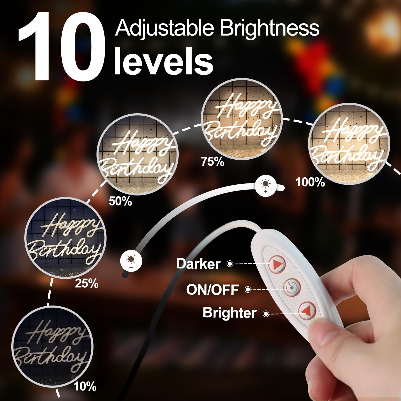 Happy Birthday Neon Sign for Wall Decor, LED Happy Birthday Light Up Sign, Dimmable LED Birthday