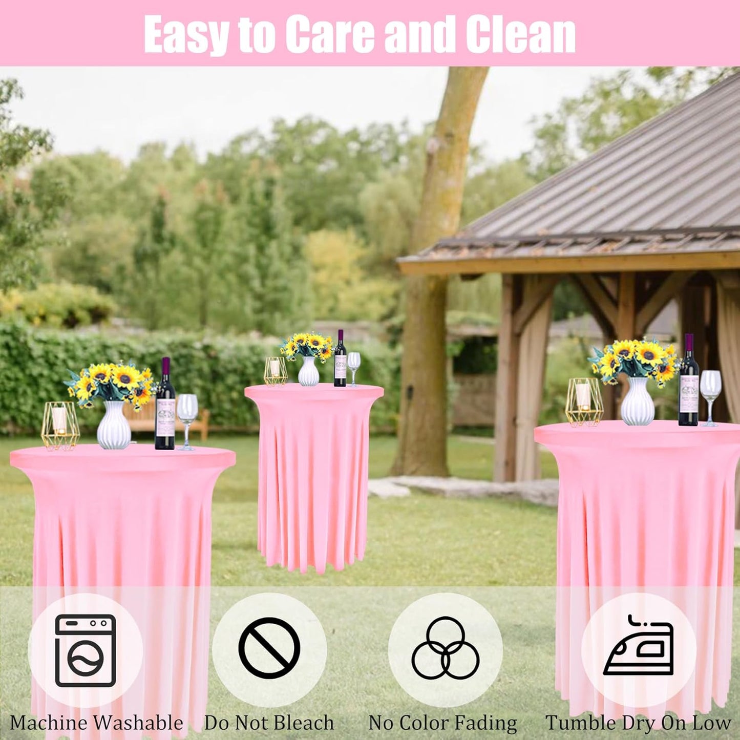 6 Pack Round Cocktail Tablecloth 32"x 43" Spandex Cocktail Table Skirt, Washable Stretch Fitted Table Covers for High Top Bar, Wedding, Party, Events (Pink)