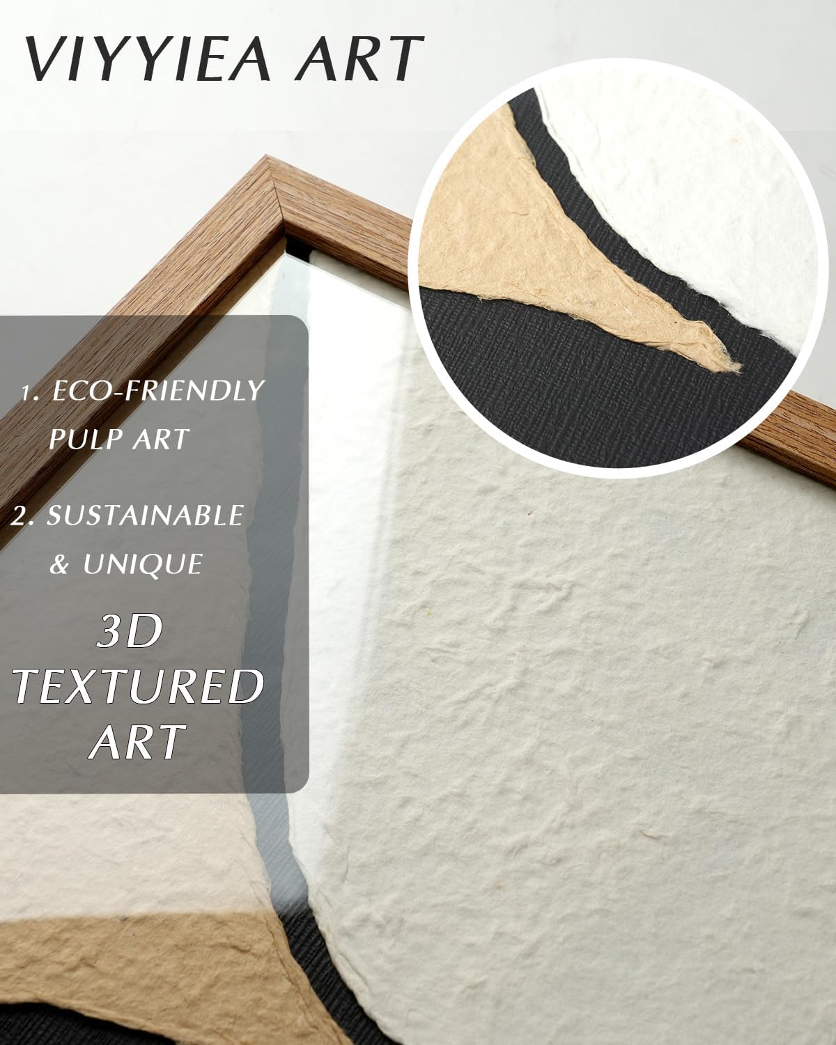 VIYYIEA Framed 3D Textured Wall Art, Handmade Paper Artwork,12x16inch, Modern Minimalist Neutral Decor for Living Room Bedroom Shelf, Black White Beige Abstract Picture