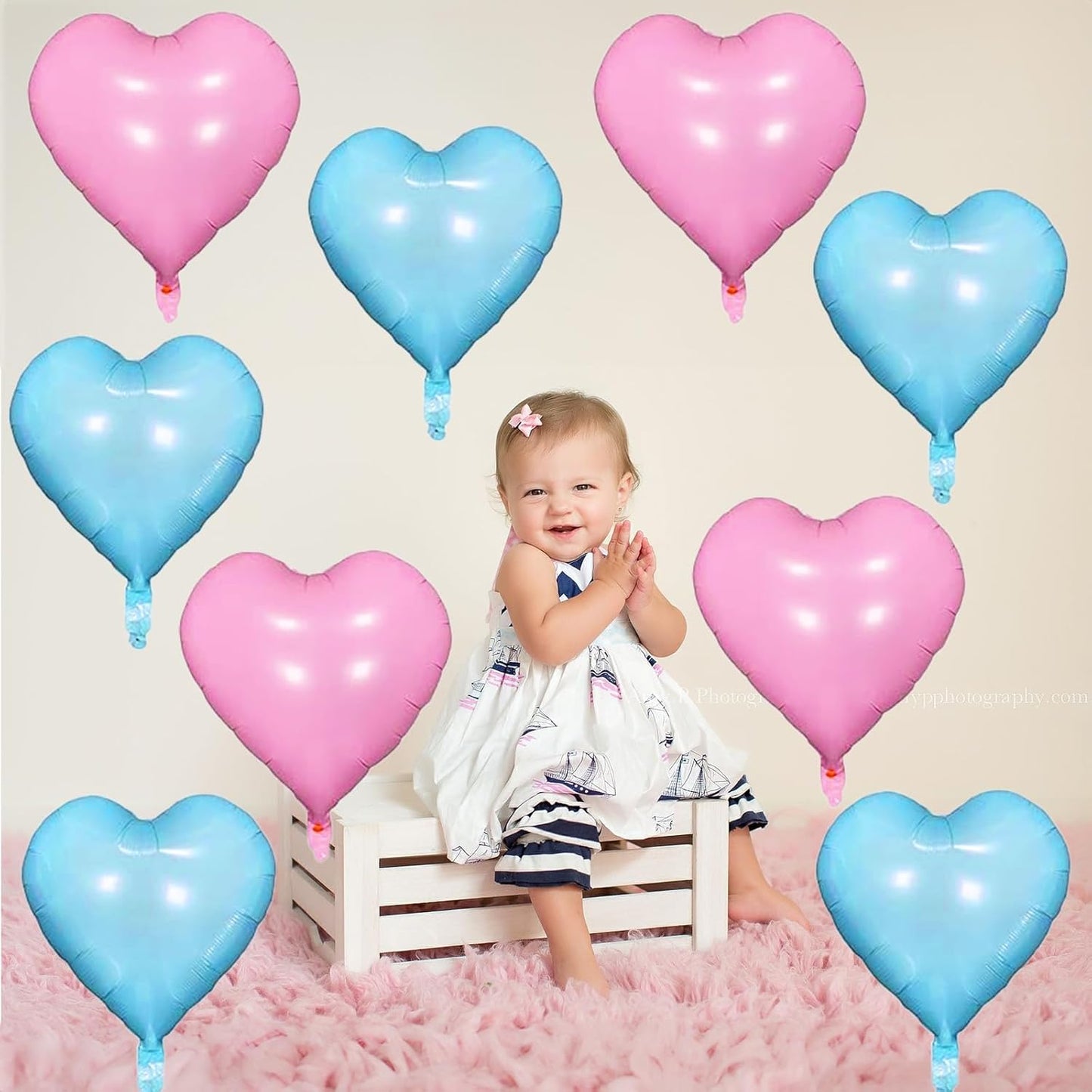 Pink Blue Heart Balloons, 18 Inch Pastel Blue Pink Foil Heart Balloons Pearl Pink Blue Heart Shape Mylar Balloons Baby Blue and Pink Party Balloon for Baby Shower Gender Reveal Birthday