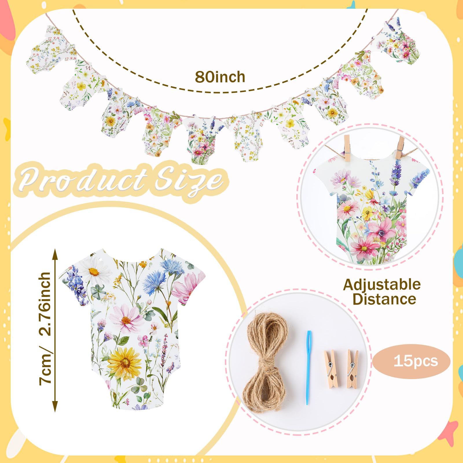 Frienda Baby in Bloom Paper Banner Wildflower Dress Bodysuit Garland Outfit Set with Clips Hemp